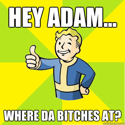 Hey Adam... Where da bitches at?  Fallout new vegas