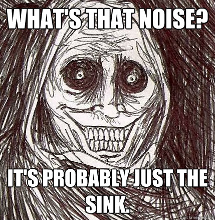 what's that noise? it's probably just the sink. - what's that noise? it's probably just the sink.  Horrifying Houseguest