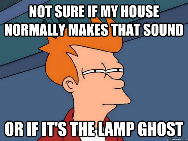 Not sure if my house normally makes that sound Or if it's the lamp ghost  Futurama Fry