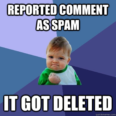 Reported Comment as spam It Got Deleted - Reported Comment as spam It Got Deleted  Success Kid