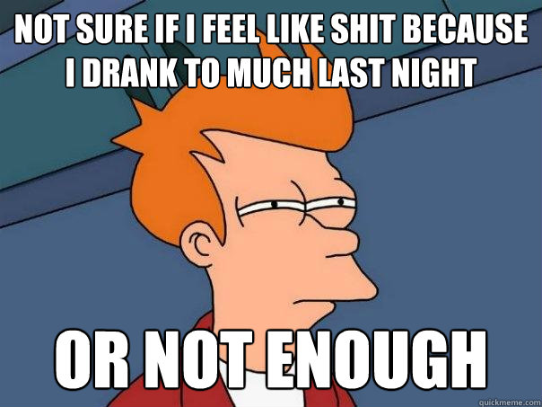 Not sure if I feel like shit because I drank to much last night or not enough - Not sure if I feel like shit because I drank to much last night or not enough  Futurama Fry