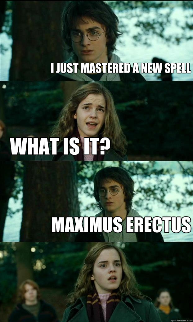 I JUST MASTERED A NEW SPELL what is it? MAXIMUS ERECTUS  Horny Harry