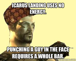 Icarus landing uses no energy. Punching a guy in the face requires a whole bar.  