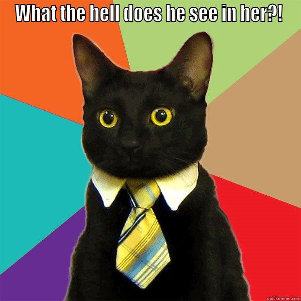 WHAT THE HELL DOES HE SEE IN HER?!  Business Cat