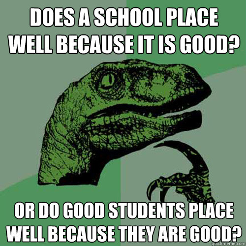 Does a school place well because it is good? Or do good students place well because they are good?  Philosoraptor