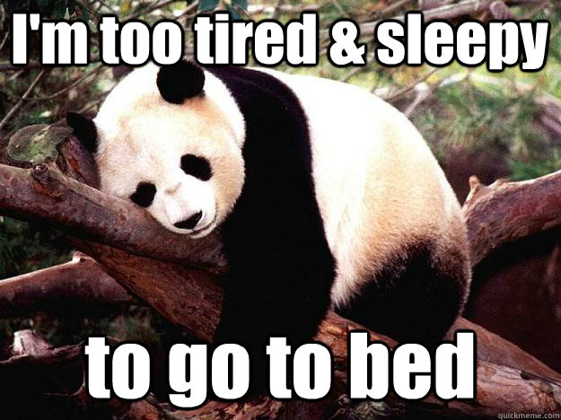 I'm too tired & sleepy to go to bed   Procrastination Panda