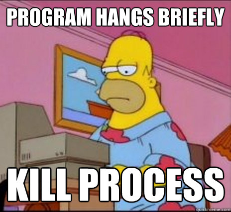 program hangs briefly kill process  