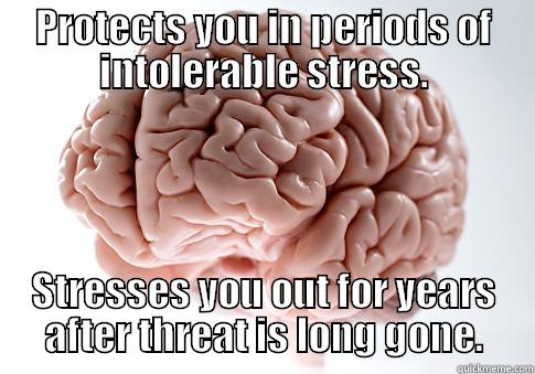 PROTECTS YOU IN PERIODS OF INTOLERABLE STRESS. STRESSES YOU OUT FOR YEARS AFTER THREAT IS LONG GONE. Scumbag Brain