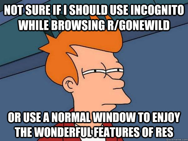 Not sure if I should use incognito while browsing r/gonewild Or use a normal window to enjoy the wonderful features of res  Futurama Fry