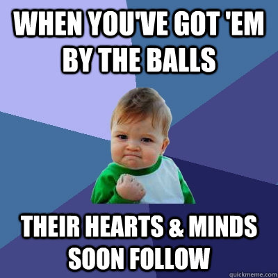 When you've got 'em by the balls Their hearts & minds soon follow  Success Kid