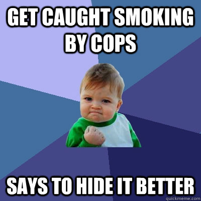 get caught smoking by cops says to hide it better  Success Kid