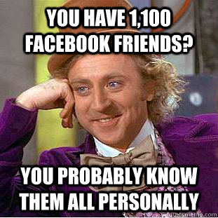 You have 1,100 facebook friends? You probably know them all personally - You have 1,100 facebook friends? You probably know them all personally  Condescending Wonka