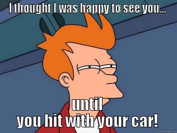 I THOUGHT I WAS HAPPY TO SEE YOU... UNTIL YOU HIT WITH YOUR CAR! Futurama Fry