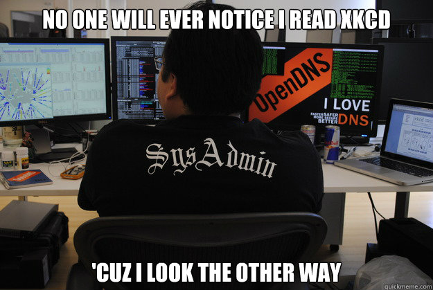 No one will ever notice i read xkcd 'cuz i look the other way  Success SysAdmin