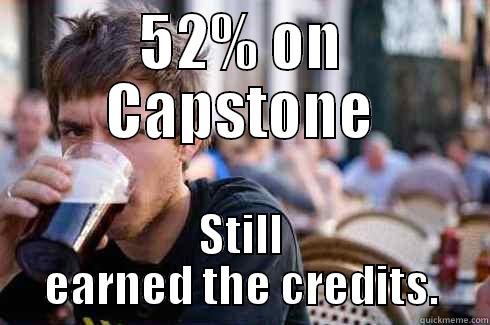 52% ON CAPSTONE STILL EARNED THE CREDITS. Lazy College Senior