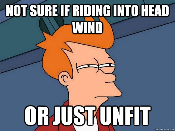 Not sure if riding into head wind Or just unfit  Futurama Fry