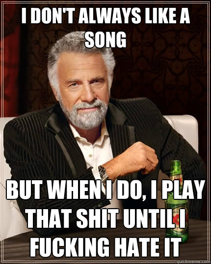 I don't always like a song but when I do, i play that shit until i fucking hate it  The Most Interesting Man In The World