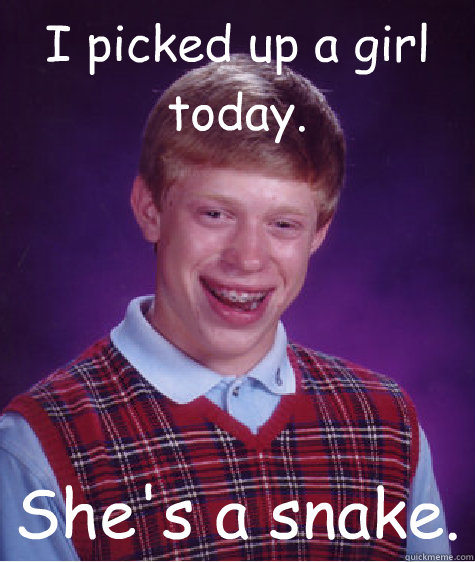 I picked up a girl today. She's a snake.  Bad Luck Brian