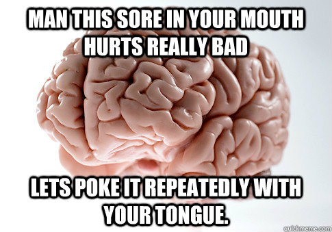 Man this sore in your mouth hurts really bad Lets poke it repeatedly with your tongue.  Scumbag Brain