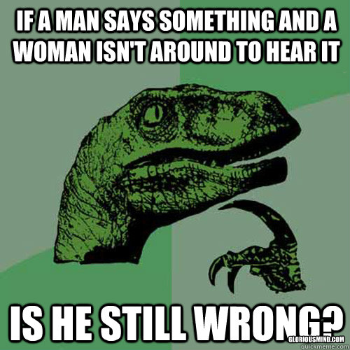 If a man says something and a woman isn't around to hear it Is he still wrong? gloriousmind.com  Philosoraptor