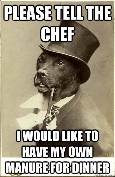 please tell the chef  i would like to have my own manure for dinner - please tell the chef  i would like to have my own manure for dinner  Old Money Dog