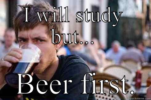 I WILL STUDY BUT...  BEER FIRST. Lazy College Senior