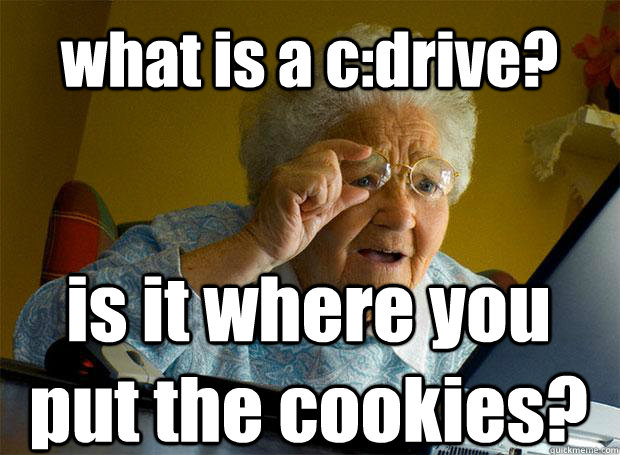 what is a c:drive? is it where you put the cookies?  Grandma finds the Internet