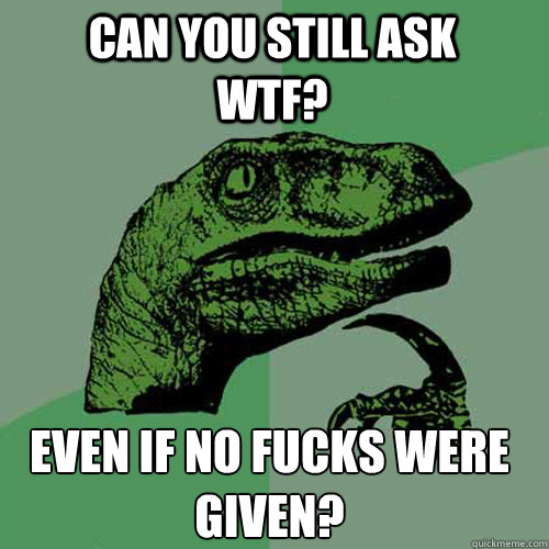 can you still ask wtf? even if no fucks were given? - can you still ask wtf? even if no fucks were given?  Philosoraptor