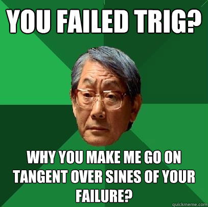 YOU FAILED TRIG? WHY YOU MAKE ME GO ON TANGENT OVER SINES OF YOUR FAILURE?  High Expectations Asian Father