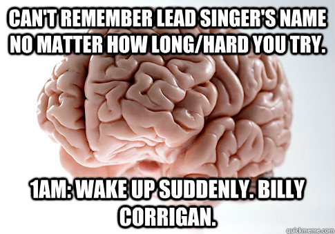 Can't remember Lead singer's name no matter how long/hard you try. 1am: Wake up suddenly. Billy Corrigan.  Scumbag Brain