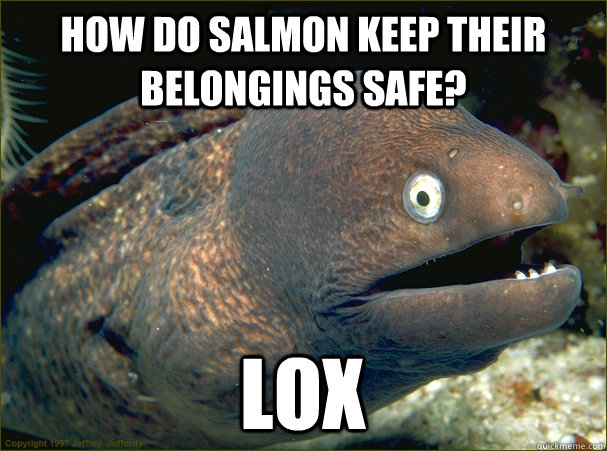 how do salmon keep their belongings safe? lox  Bad Joke Eel