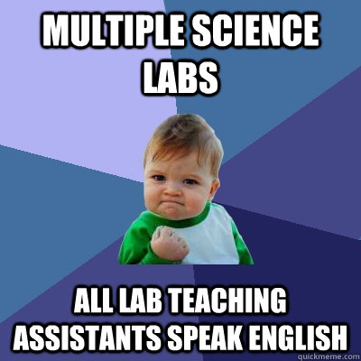 Multiple science labs  all lab teaching assistants speak english - Multiple science labs  all lab teaching assistants speak english  Success Kid
