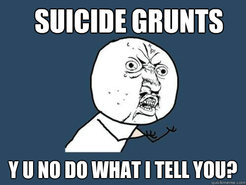 SUICIDE GRUNTS y u no do what i tell you?  Y U No