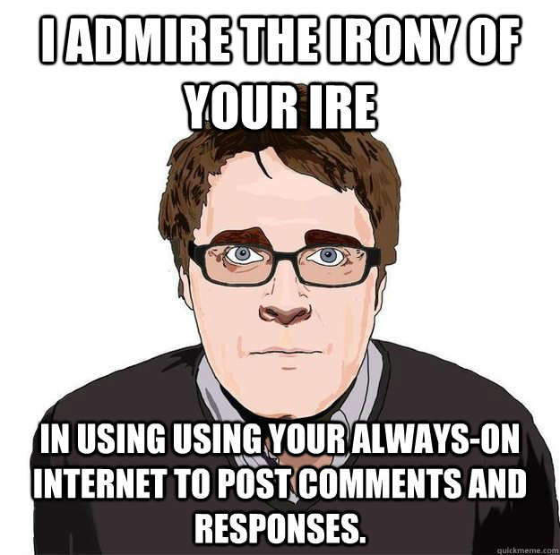 I admire the irony of your ire in using using your always-on internet to post comments and responses.  Always Online Adam Orth