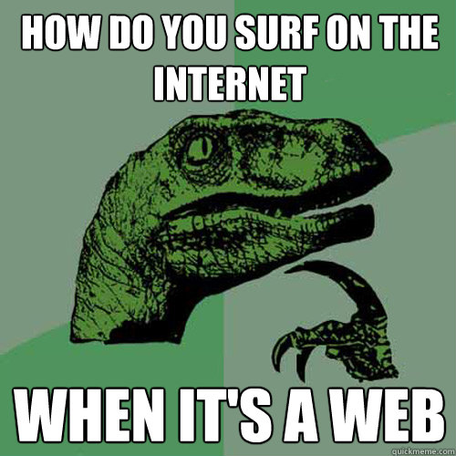 How do you surf on the internet when it's a web  Philosoraptor