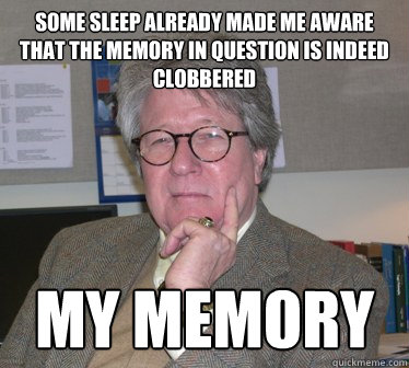 Some sleep already made me aware that the memory in question is indeed clobbered My MEMORY - Some sleep already made me aware that the memory in question is indeed clobbered My MEMORY  Humanities Professor