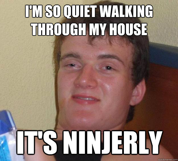 I'm so quiet walking through my house It's ninjerly  10 Guy