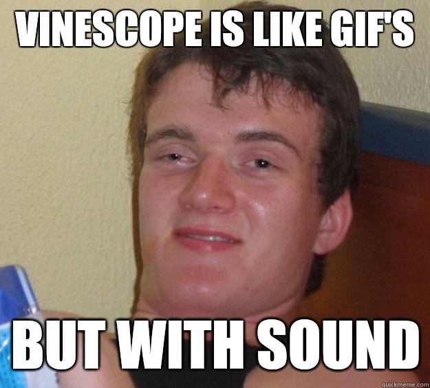 Vinescope is like gif's  But with sound  10 Guy