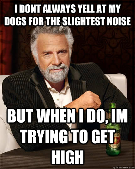 I dont always yell at my dogs for the slightest noise but when I do, im trying to get high - I dont always yell at my dogs for the slightest noise but when I do, im trying to get high  The Most Interesting Man In The World