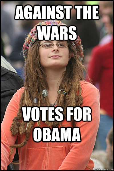 Against the wars votes for Obama  College Liberal