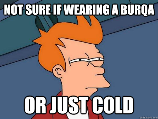 Not sure if wearing a burqa Or just cold  - Not sure if wearing a burqa Or just cold   Futurama Fry