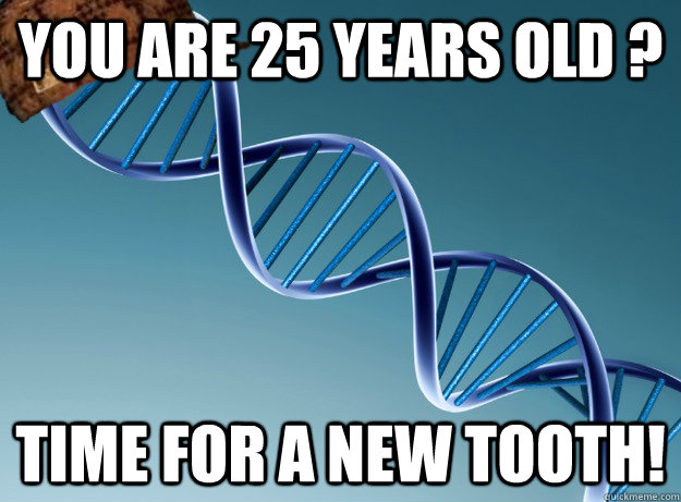 You are 25 years old ? Time for a new tooth!  Scumbag Genetics