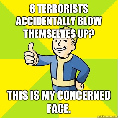 8 terrorists accidentally blow themselves up? This is my concerned face.  Fallout new vegas