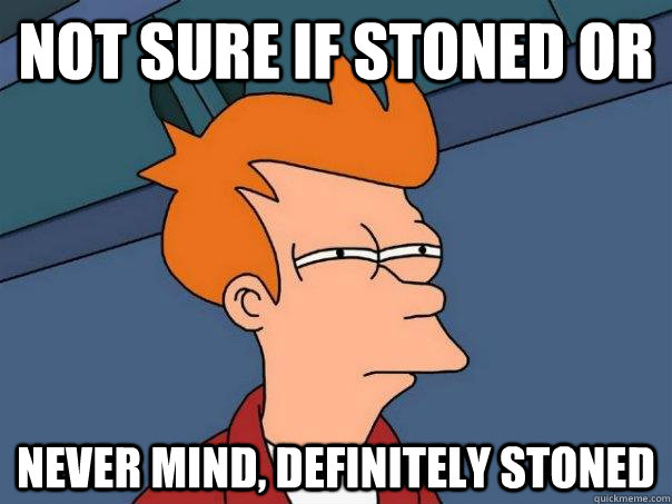 not sure if stoned or never mind, definitely stoned  Futurama Fry