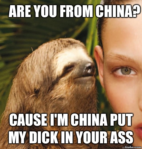 Are you from China? Cause I'm China put my dick in your ass  rape sloth