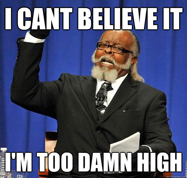 I cant believe it I'm too damn high  Jimmy McMillan