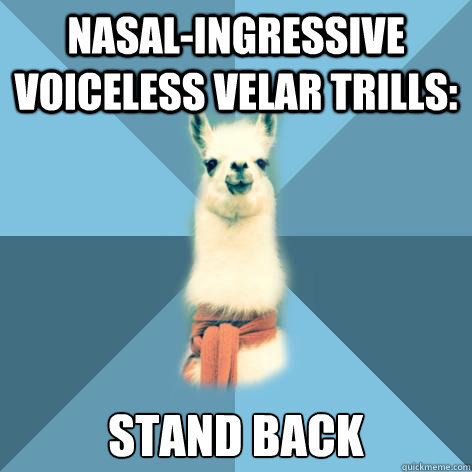 nasal-ingressive voiceless velar trills: Stand back - nasal-ingressive voiceless velar trills: Stand back  Linguist Llama