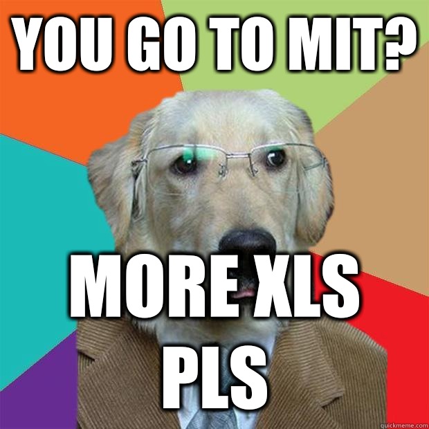 You go to MIT? More xls pls  Business Dog