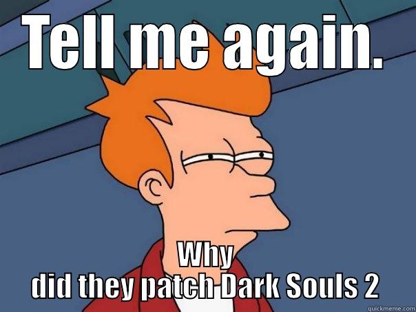 Funny meme - TELL ME AGAIN. WHY DID THEY PATCH DARK SOULS 2 Futurama Fry