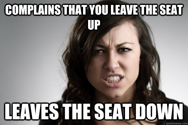 complains that you leave the seat up leaves the seat down - complains that you leave the seat up leaves the seat down  Misc